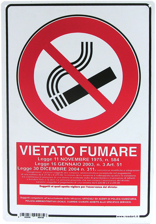 CARTELLO VIETATO FUMARE C/NORM ROD1579